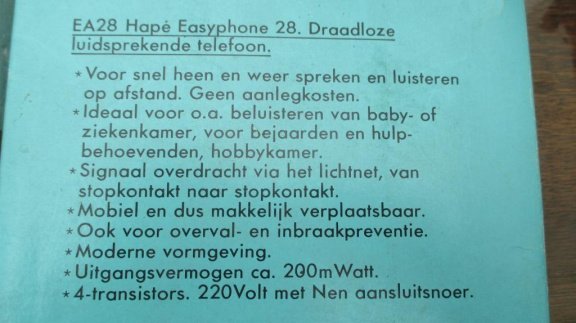 EA28 hapé Easyphone 28. vintage draadloze luidsprekende telefoon - 2