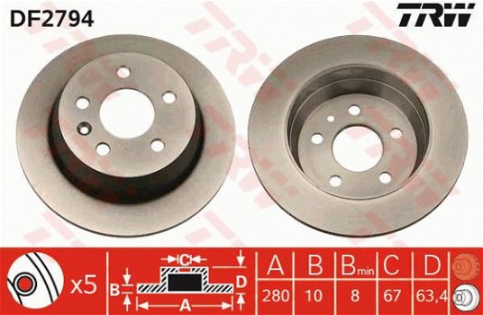 Remschijf Achteras Mercedes Vito W638 TRW DF2794 6384230112 - 1