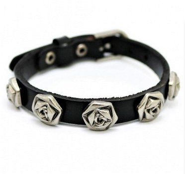 Zwarte leren armband Roses - 1