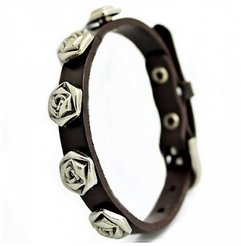 Zwarte leren armband Roses - 2