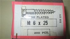 HOUTDRAADBOUTEN M 6 x 25 mm  verzinkt DIN 571  doos 200 stuks