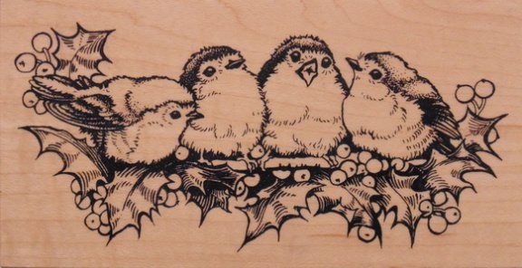 GROTE Houten stempel Winter Robin Birds van PSX. - 1