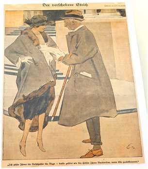 Prent J.U. Engelhard 1920 Kleurenillustratie Simplicissimus - 1
