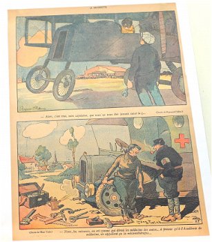 Prent Vliegtuig en Ambulance [c. 1915-20] Kleurenillustratie - 1