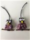 Twee handgemaakte uilen paars van glas op een stokje NIEUW. - 1 - Thumbnail