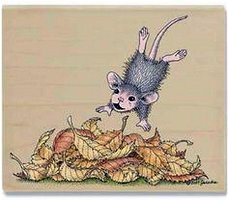 GROTE RETIRED houten stempel Fall Into Leaves van House Mouse