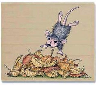 GROTE RETIRED houten stempel Fall Into Leaves van House Mouse. - 1