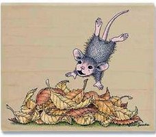 GROTE RETIRED houten stempel Fall Into Leaves van House Mouse