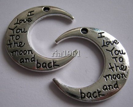 bedeltje/charms overig : i love you to the moon and back - 27x30 mm - 1