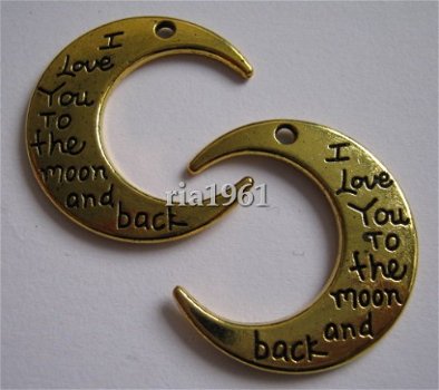 bedeltje/charm overig : i love you to the moon and back goud - 27x30 mm - 1