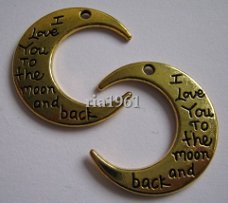 bedeltje/charm overig : i love you to the moon and back goud - 27x30 mm