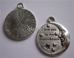bedeltje/charm overig : i love you to the moon and back rond - 22x27 mm