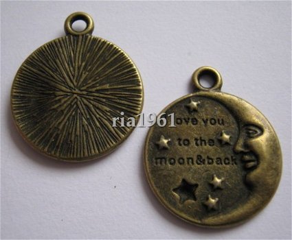 bedeltje/charm overig : i love you to the moon and back rond brons - 22x27 mm - 1