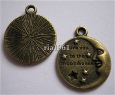 bedeltje/charm overig : i love you to the moon and back rond brons - 22x27 mm