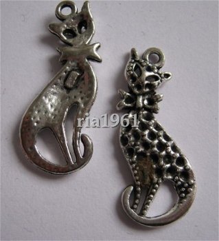 bedeltje/charm dieren : deftige poes groot - 32x14 mm - 1