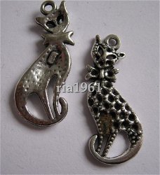 bedeltje/charm dieren : deftige poes groot - 32x14 mm