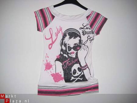 Stoere Franse top in Hard Roze in mt 146/152 - 1