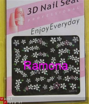 Gekleurd 3D Nagel stickers met Glitters NK012 BLOEM nail art - 1