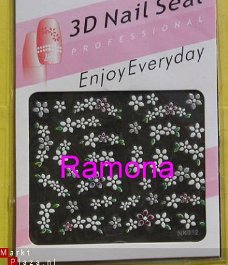 Gekleurd 3D Nagel stickers met Glitters NK012 BLOEM nail art