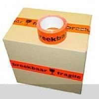 Breekbaar tape fluor oranje 66mtr dozentape NIEUW! - 1