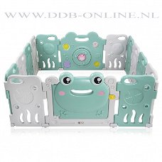 Playpen - grondbox - kunststof happy frog groen grijs 14 panelen