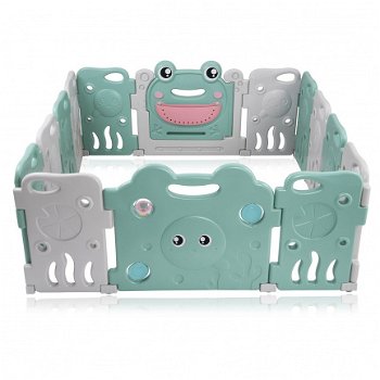Playpen - grondbox - kunststof happy frog groen grijs 14 panelen - 3