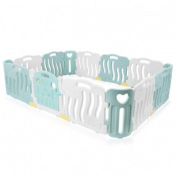 Playpen - grondbox - kunststof wit turquoise 14 panelen - 2