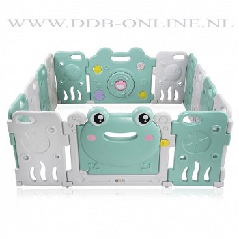 Playpen - grondbox - kunststof happy frog groen grijs 14 panelen - 1