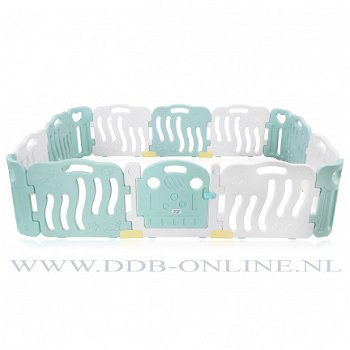 Playpen - grondbox - kunststof wit turquoise 14 panelen - 1