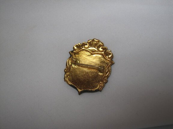Broche antiek religie goudkleurig met emaille wapenschild model 3.1x2.5 cm. - Afbeelding 6