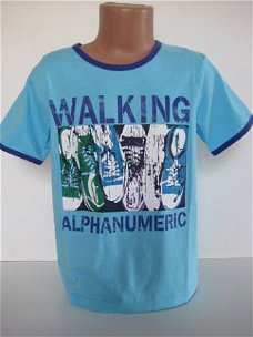 Turquoise shirt met schoenenprint in mt 98/104 (nr:4230)