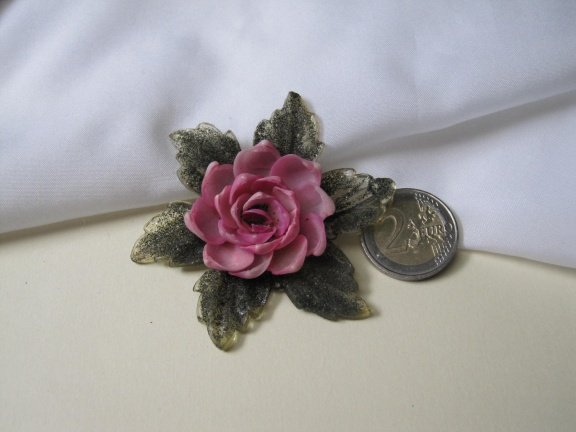 Broche antieke Art Deco lucite bloem met roze schelp 7.0 cm - Afbeelding 6