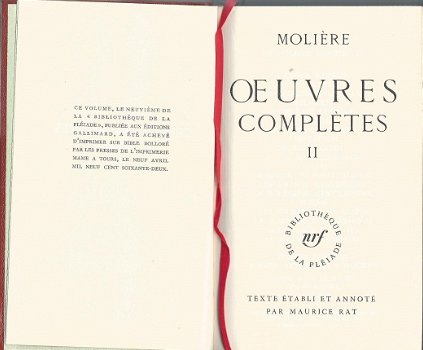 MOLIERE**OEUVRES COMPLETES**TOME II**MAURICE RAT**BIBLIOTHEQUE NRF DE LA PLEIADE - 1