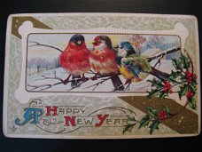 4 x Originele antieke wens kaarten Happy New Year