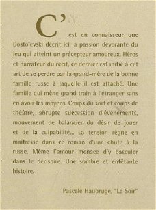 FEDOR DOSTOÏEVSKI**LE JOUEUR**LE SOIR PAPERVIEW**HARDCOVER R