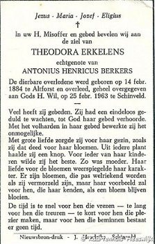 Bidprentje Theodora Erkelens 14 feb. 1884 - 25 feb. 1963 - 2