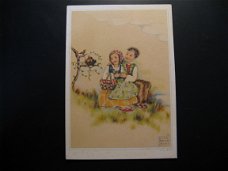 2 x Originele vintage ansichtkaarten jongen en meisje, Erna Maison Kurt