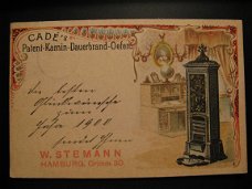 Originele antieke ansichtkaart Cadé 's Patent-Kamin-Dauerbrand-Oefen 1899