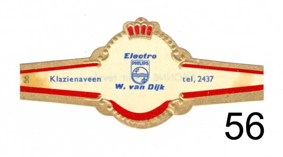 Abonné - Reclamebandje Electro W van Dijk, Klazienaveen (nr 56, rode boord, stemt tevrêe) - 1