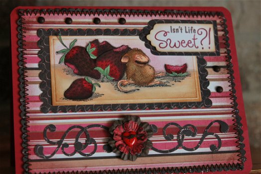 RETIRED houten stempel Sleeping With Strawberries van House Mouse. - 2