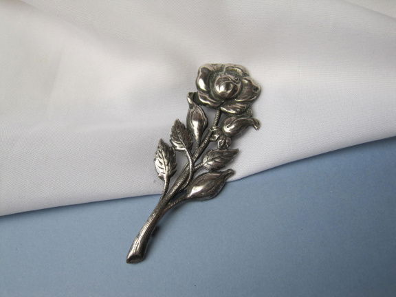 Zilveren broche antieke bloem model 8.1x3.0 cm. - nr. 1