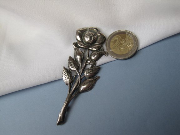 Zilveren broche antieke bloem model 8.1x3.0 cm. - Afbeelding 4