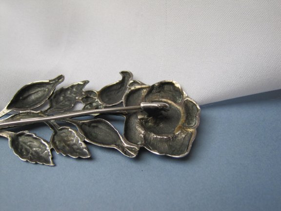 Zilveren broche antieke bloem model 8.1x3.0 cm. - Afbeelding 5