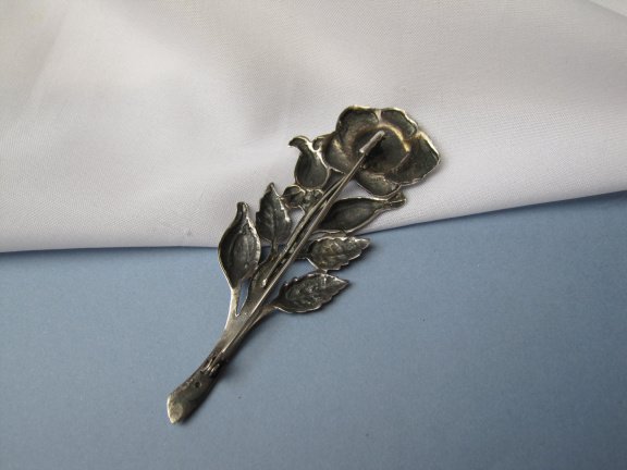 Zilveren broche antieke bloem model 8.1x3.0 cm. - Afbeelding 6