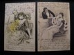 2 x Originele antieke ansichtkaarten dame en heer 1902 en 1904 - 1 - Thumbnail