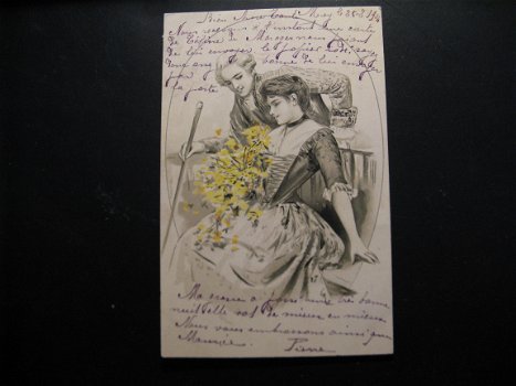 2 x Originele antieke ansichtkaarten dame en heer 1902 en 1904 - 2