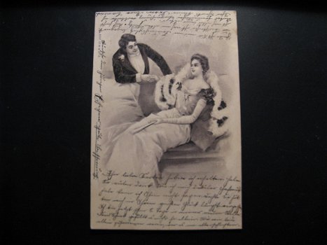 2 x Originele antieke ansichtkaarten dame en heer 1902 en 1904 - 3