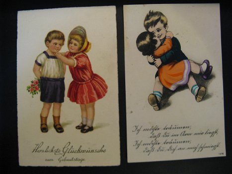 2 x Originele vintage ansichtkaarten Herzlichste Gelückwünsche Ich möchte traumen jaren 20 - 1