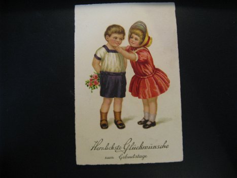 2 x Originele vintage ansichtkaarten Herzlichste Gelückwünsche Ich möchte traumen jaren 20 - 3