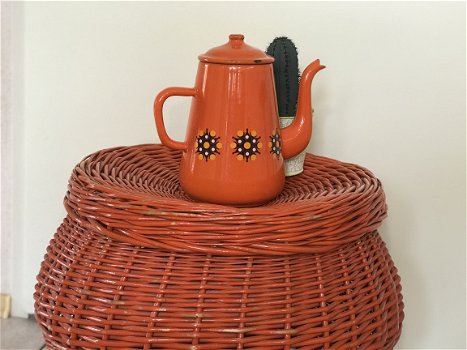 Vintage retro oranje rieten (was)mand - 2